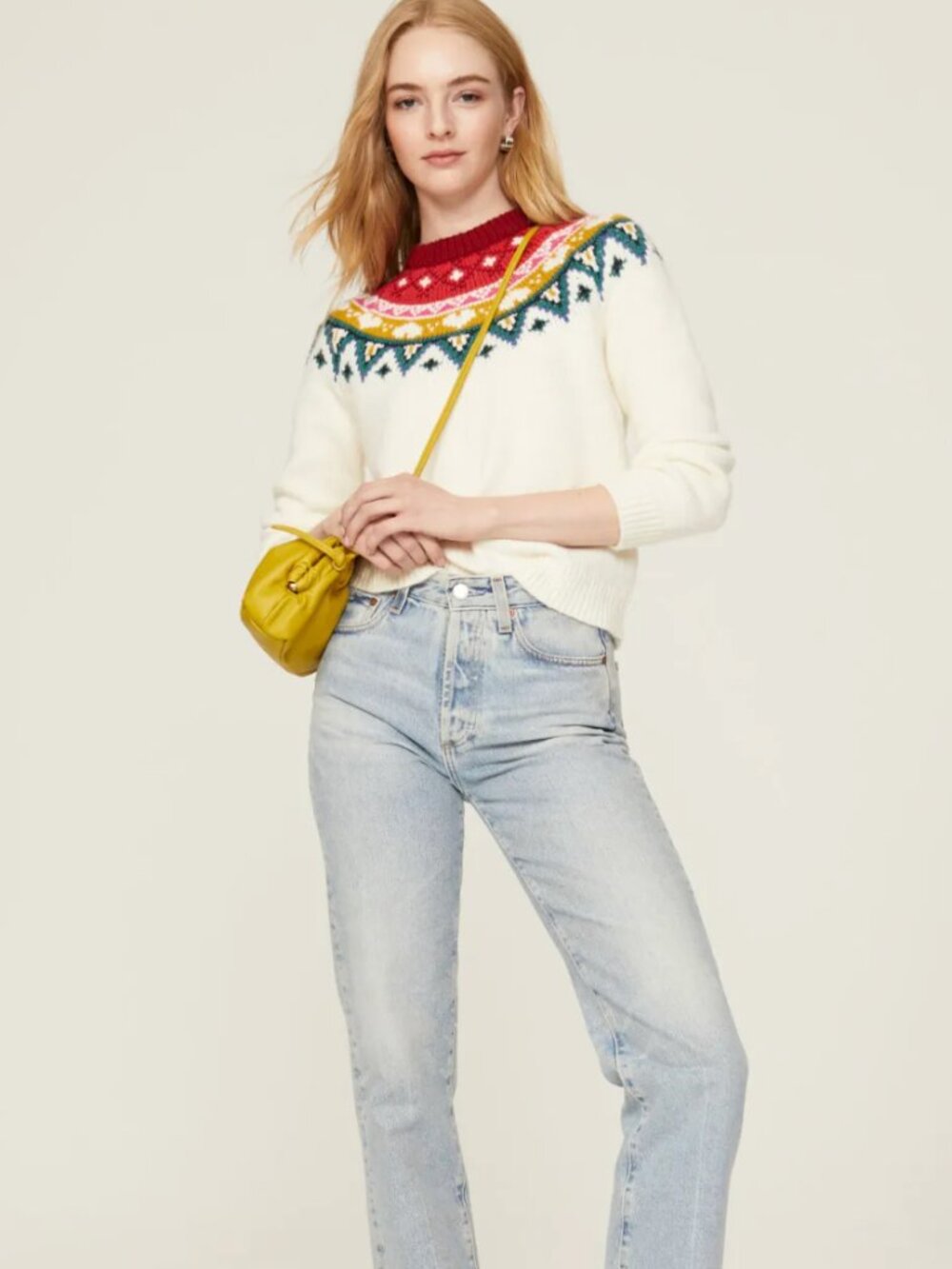 Marine layer Archive Alpine Fair Isle Sweater in Cream Rainbow Medium $148 - Picture 2 of 7